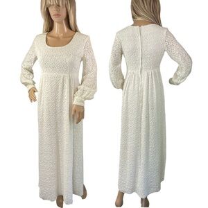 Vintage Wedding Dress Shamrocks Irish Clovers Lace 60s‎ Bohemian White Size S